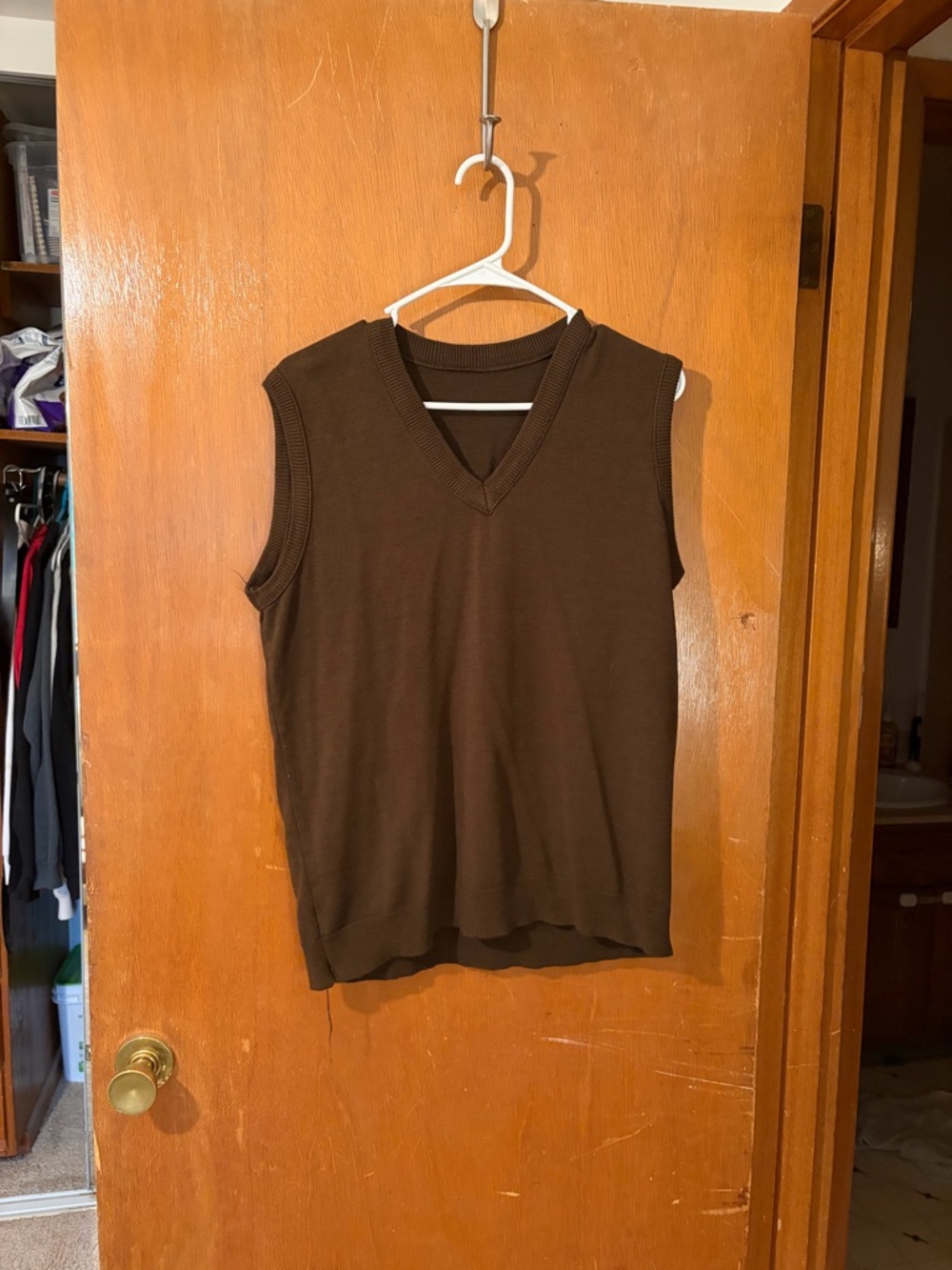 Classic V-Neck Sleeveless Knit Top - Brown
